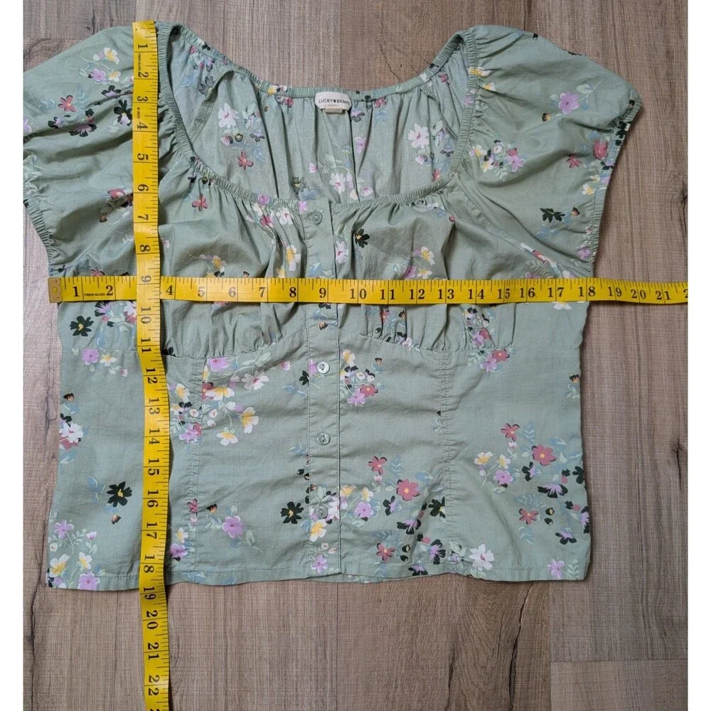 Lucky Brand Size L Blouse Floral Corset Cotton Puff Sleeves Cottage Peasant - Picture 8 of 8
